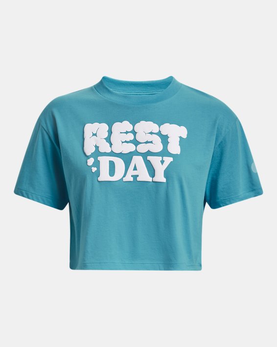 เสื้อคร็อปแขนสั้น UA Rest Day Verbiage สำหรับผู้หญิง in Blue image number 4